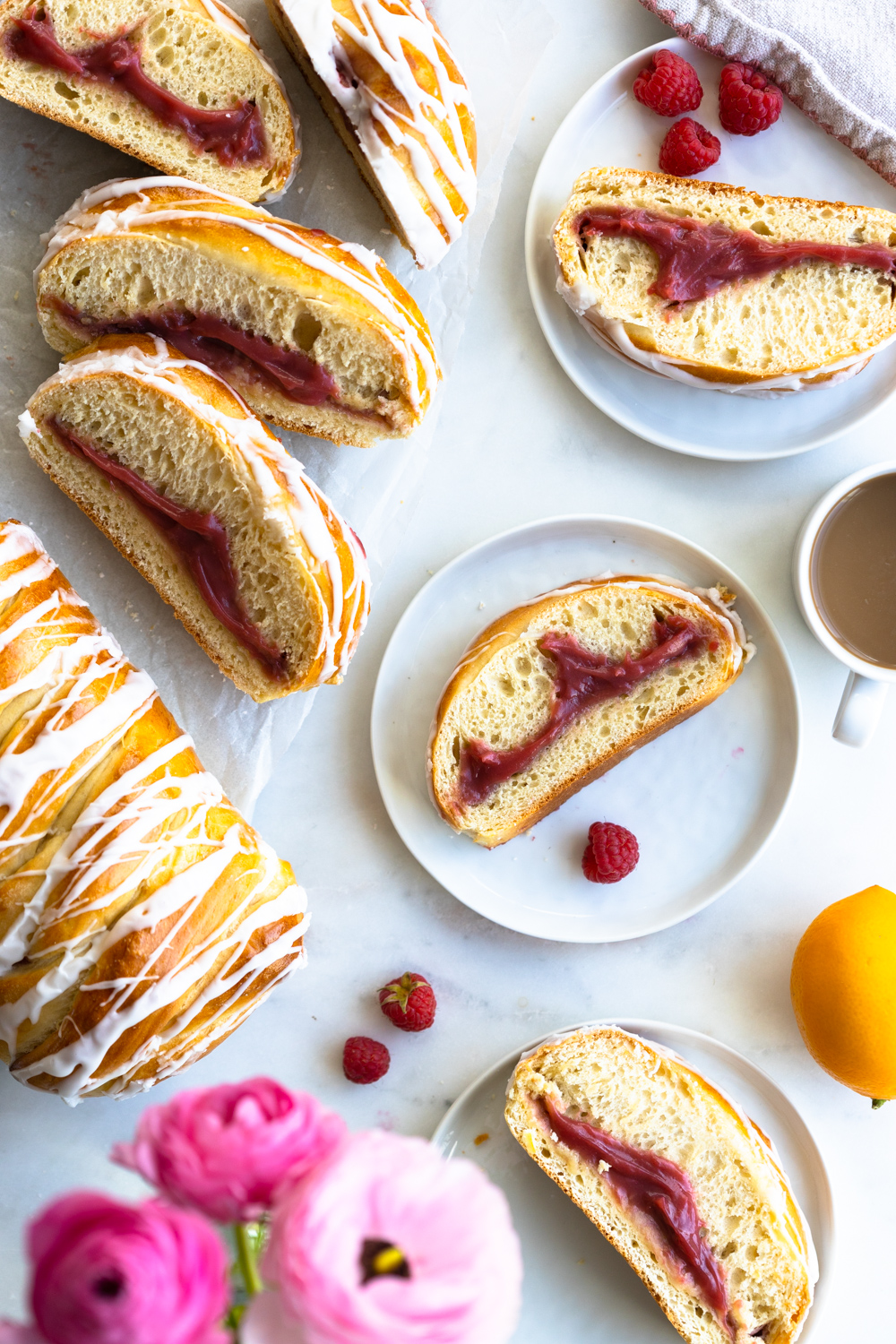 Plates of Raspberry Lemon Curd Braid