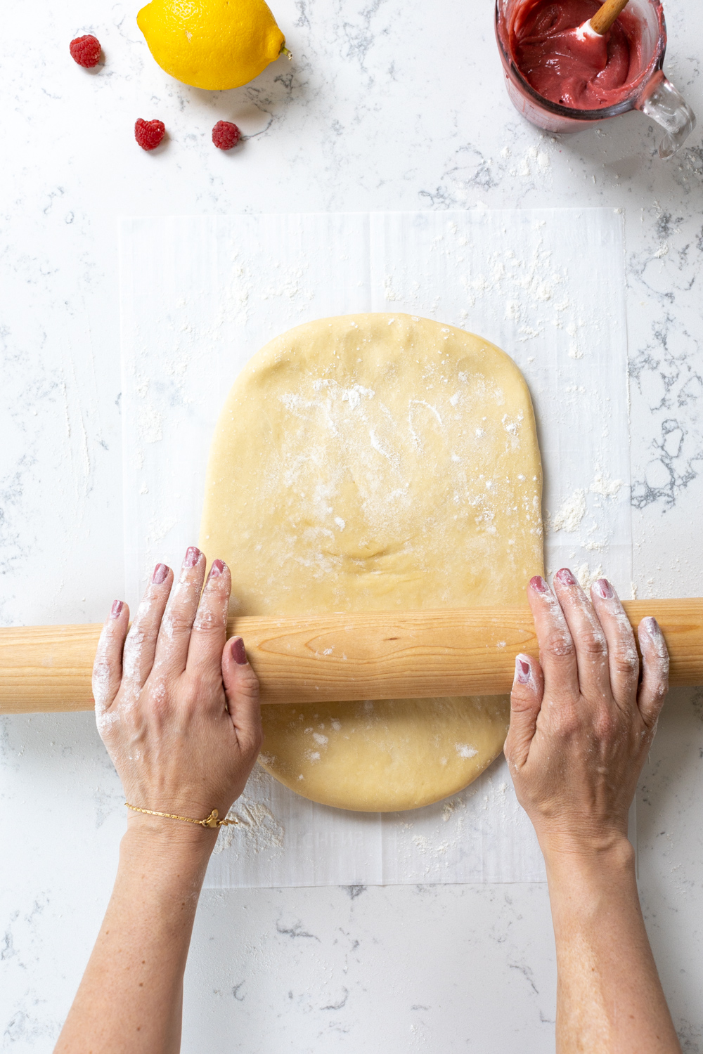 rolling out braid bread dough