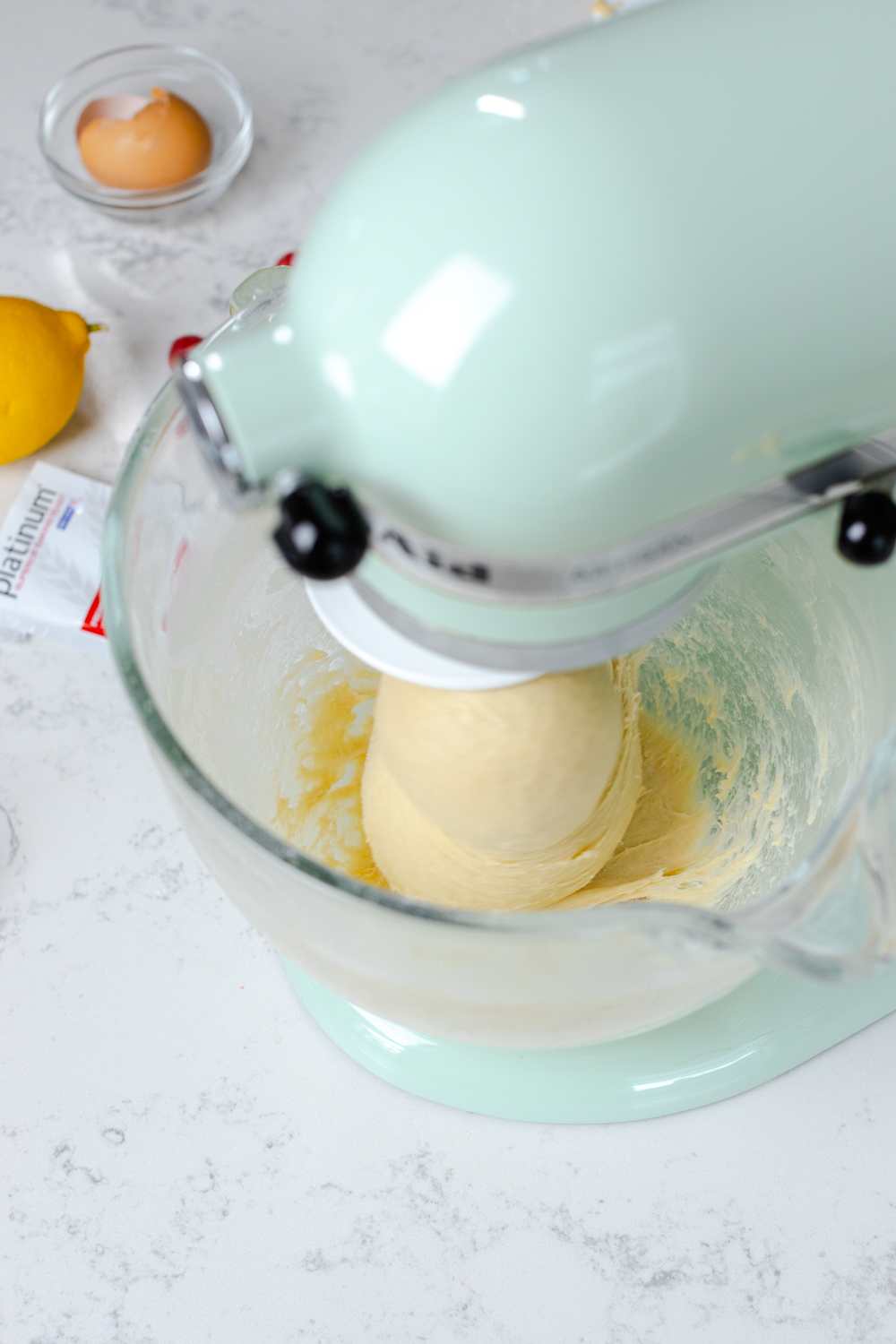bread dough clinging around dough hook