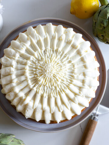 Artichoke Olive Oil Cake with Lemon Cream Cheese Frosting
