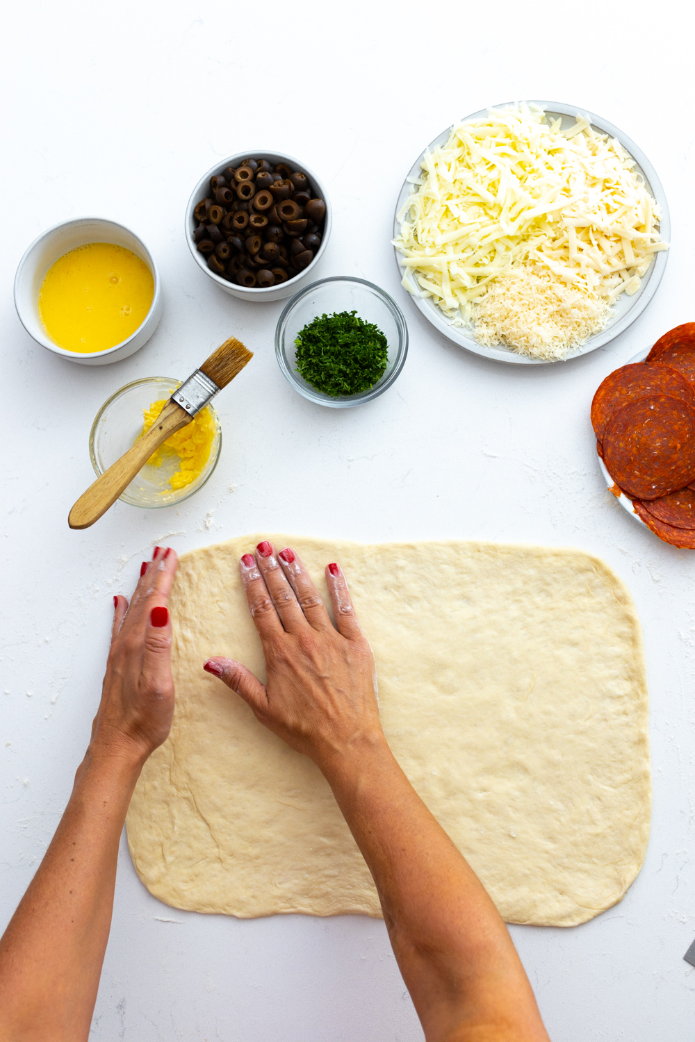 Pepperoni Black Olive Stromboli dough base