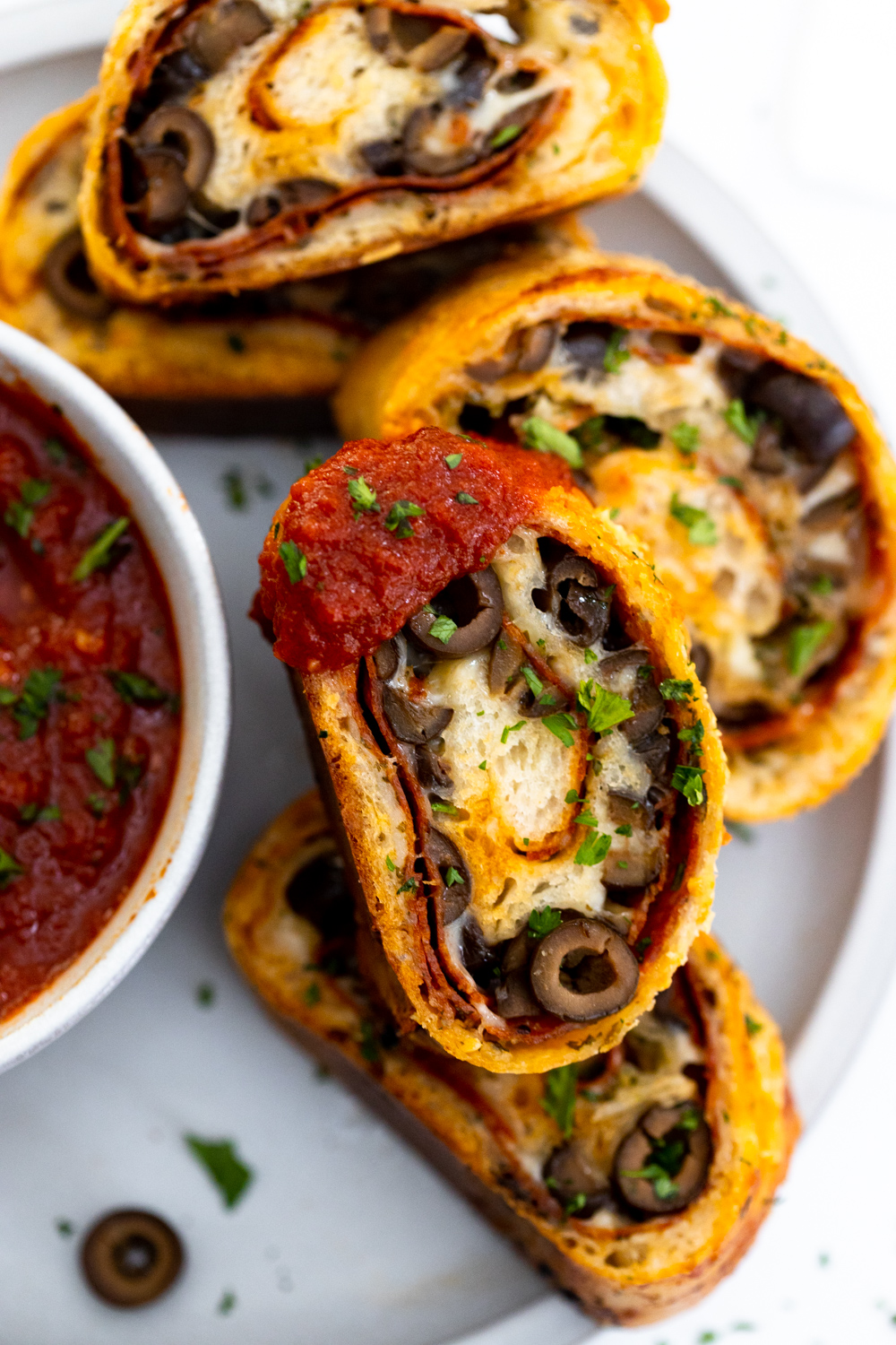 Pepperoni Black Olive Stromboli with Easy Pizza Sauce