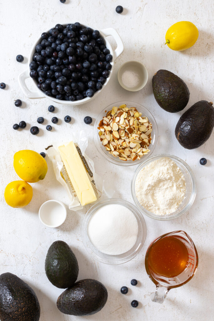 Ingredients for Avocado Blueberry Tarts with Almond Crust