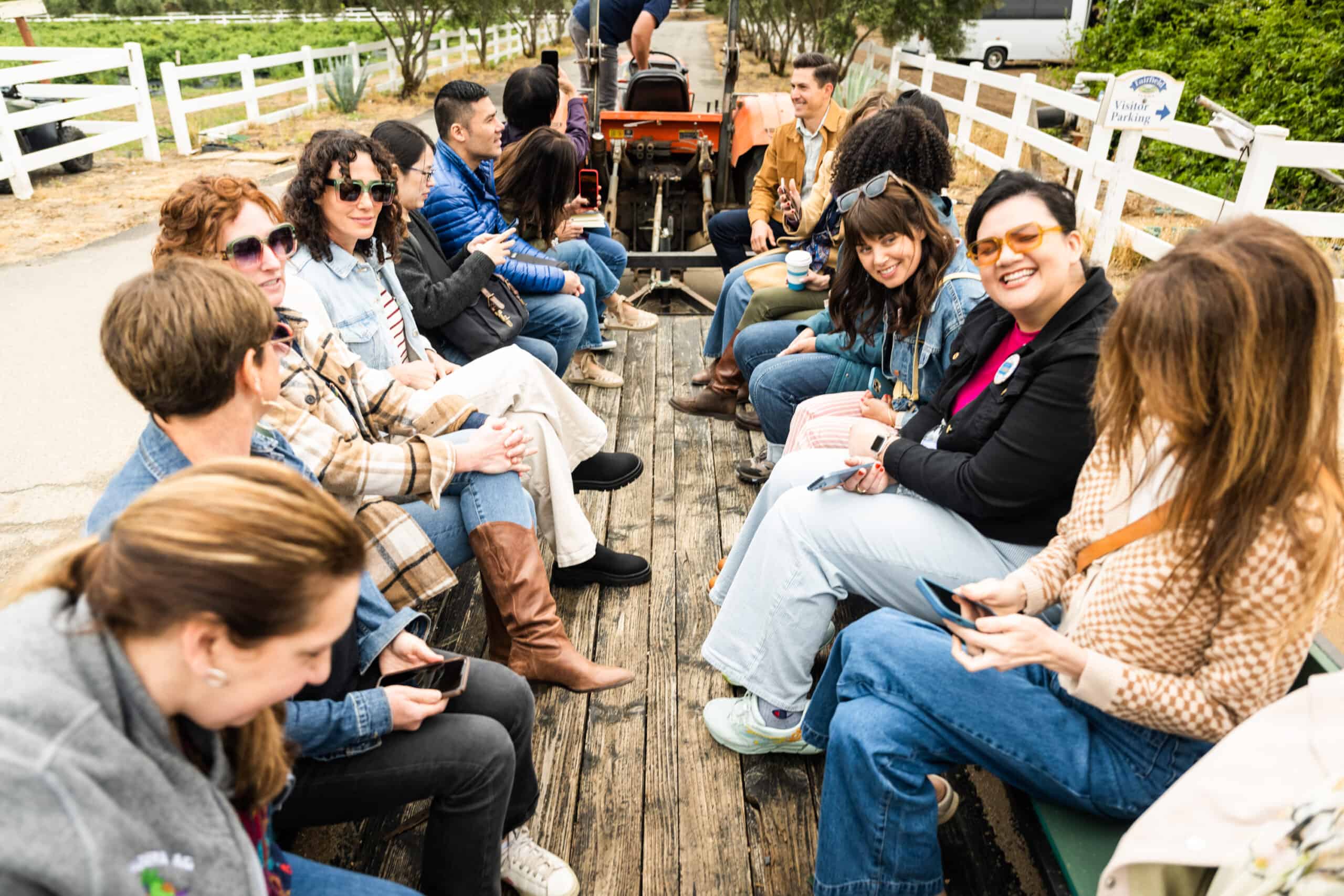 Riding the trailer at Fairfield Farms