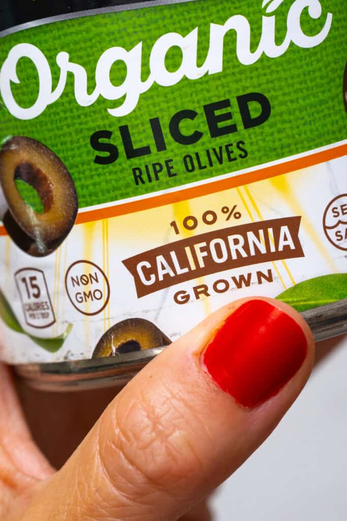 A can of California Ripe Olives with the California Grown seal