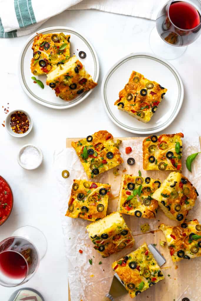 Focaccia as party snack bread spread