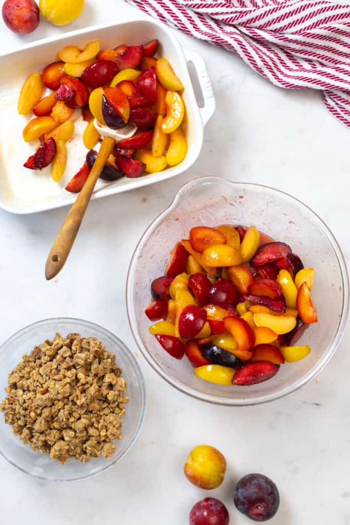 assembling the Spiced Plum Crisp