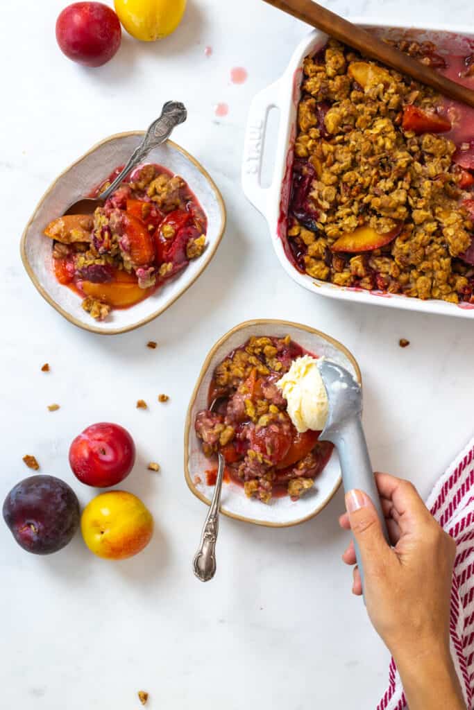 Plum Crisp with ice cream