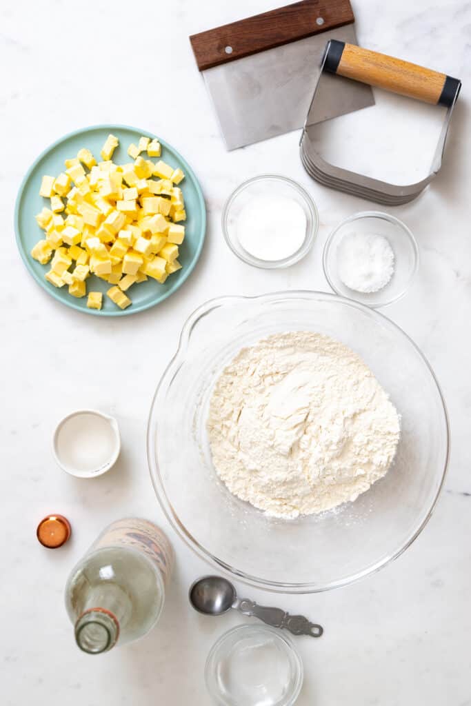 Ingredients for All Butter Vodka Pie Dough Recipe