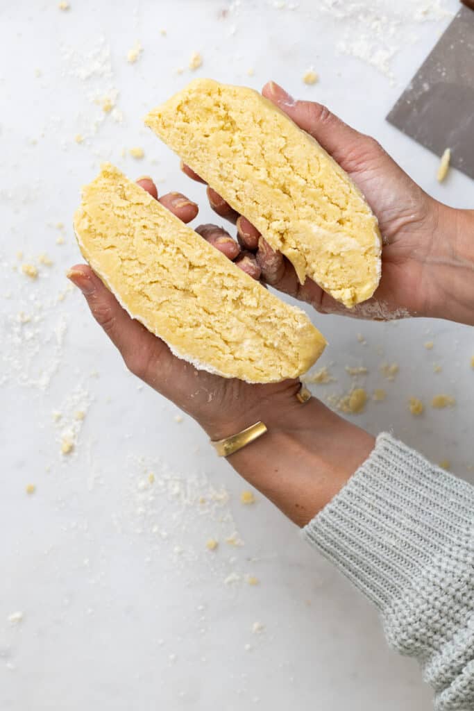 All Butter pie dough texture - a disk cut in half