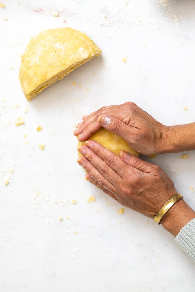 gathering pie dough into disks