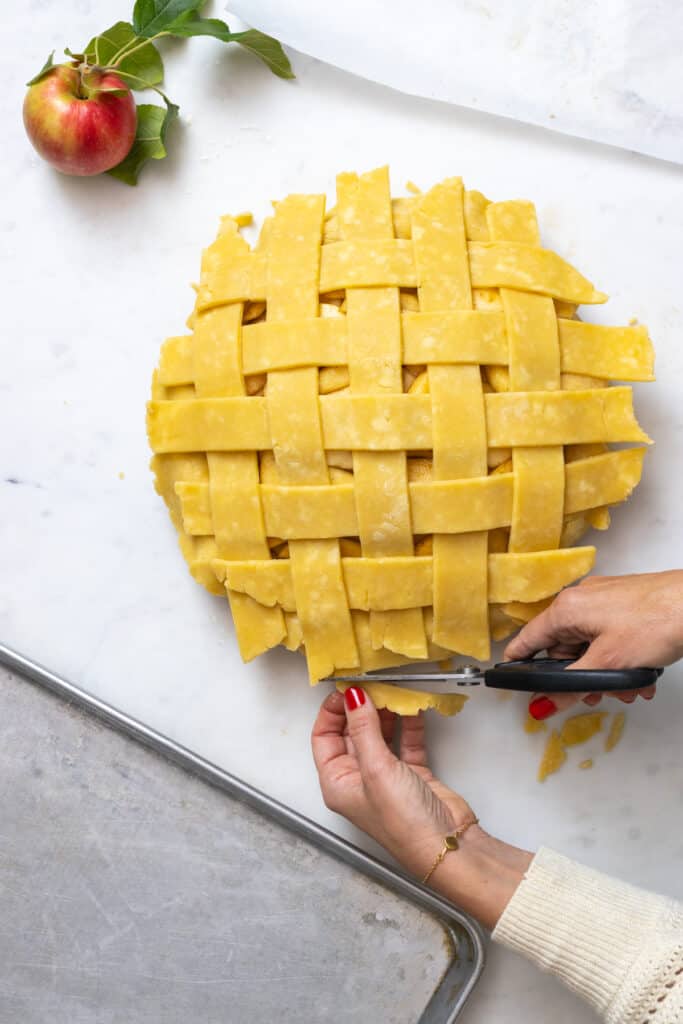 Trim off excess pie dough