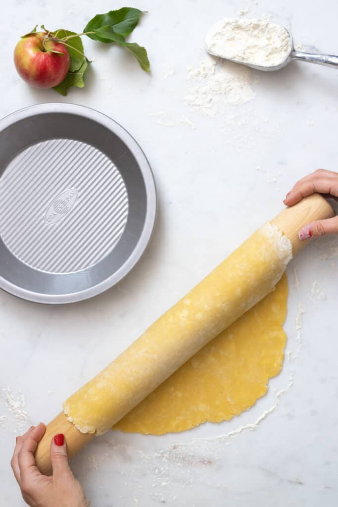 Transferring pie dough to pie dish