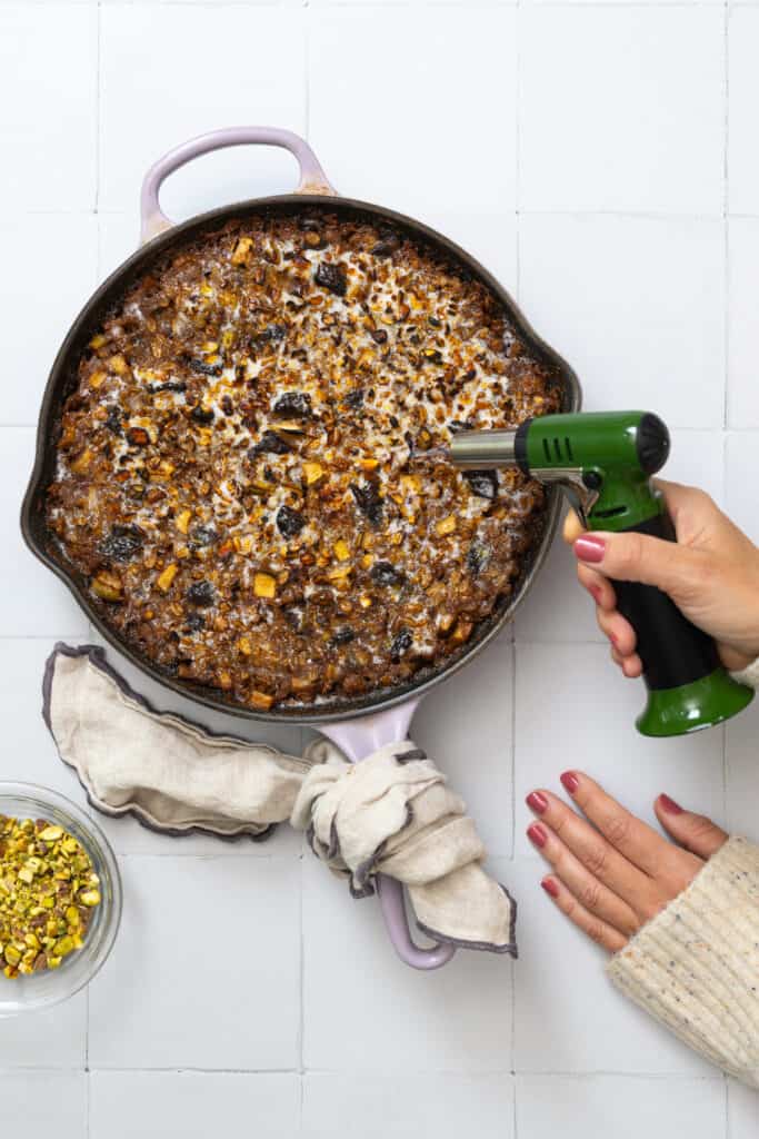 Brûlée the baked oatmeal with torch