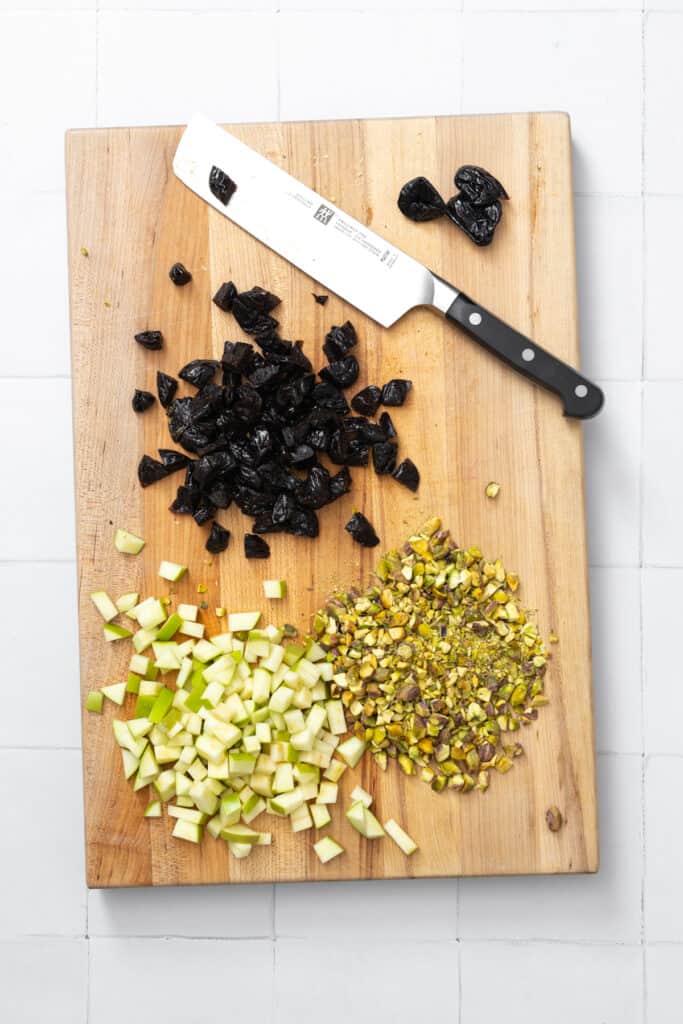 chopped apples, prunes and pistachios