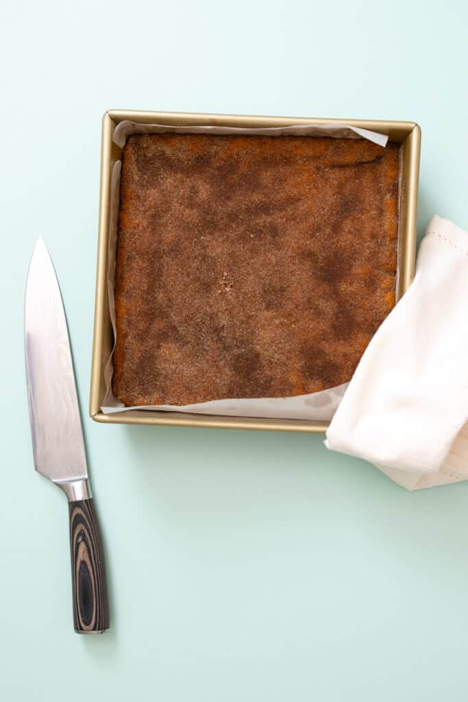 Brown Butter Snickerdoodle Blondies in pan