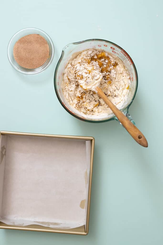 folding dry ingredients into Blondie batter