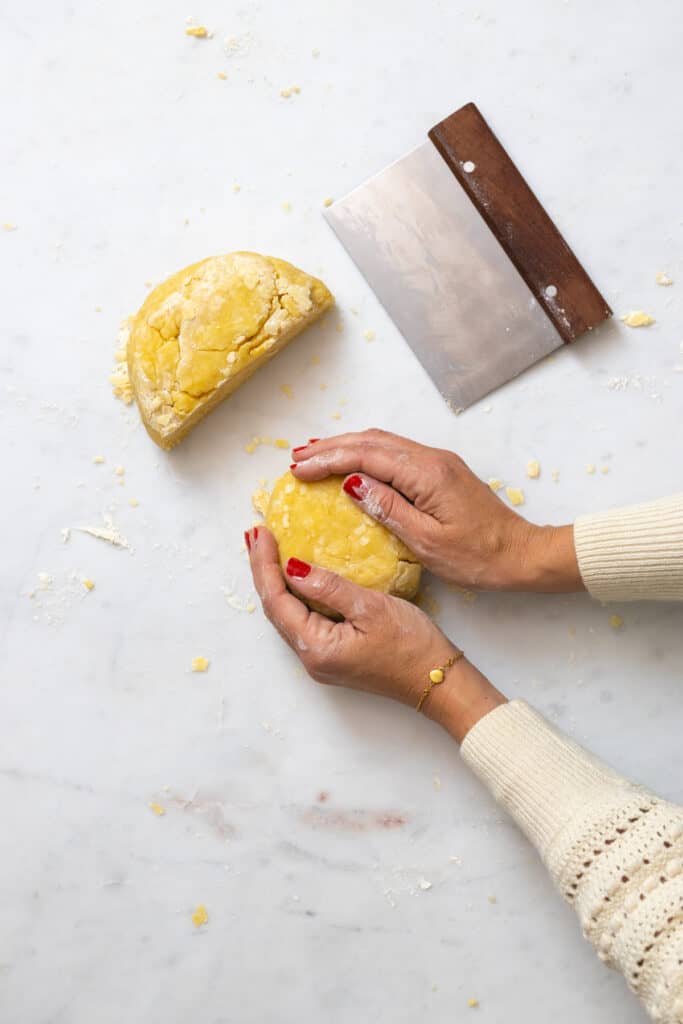 shape cheddar pie dough into disks