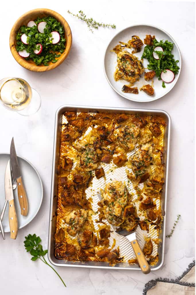 French Onion Chicken with Kale Salad