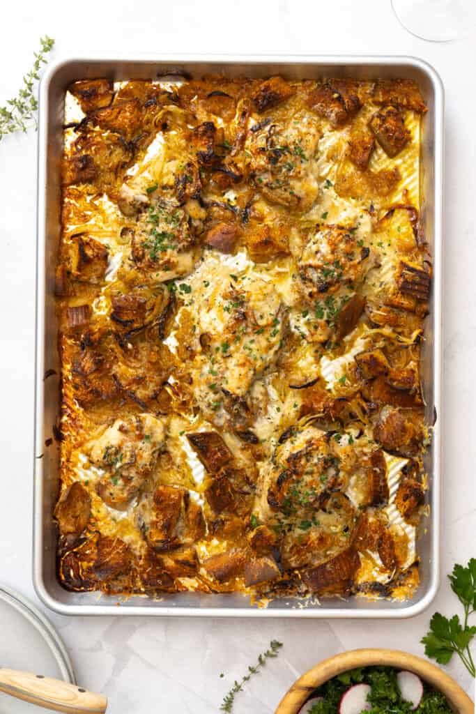 French Onion Sheet Pan Chicken baked