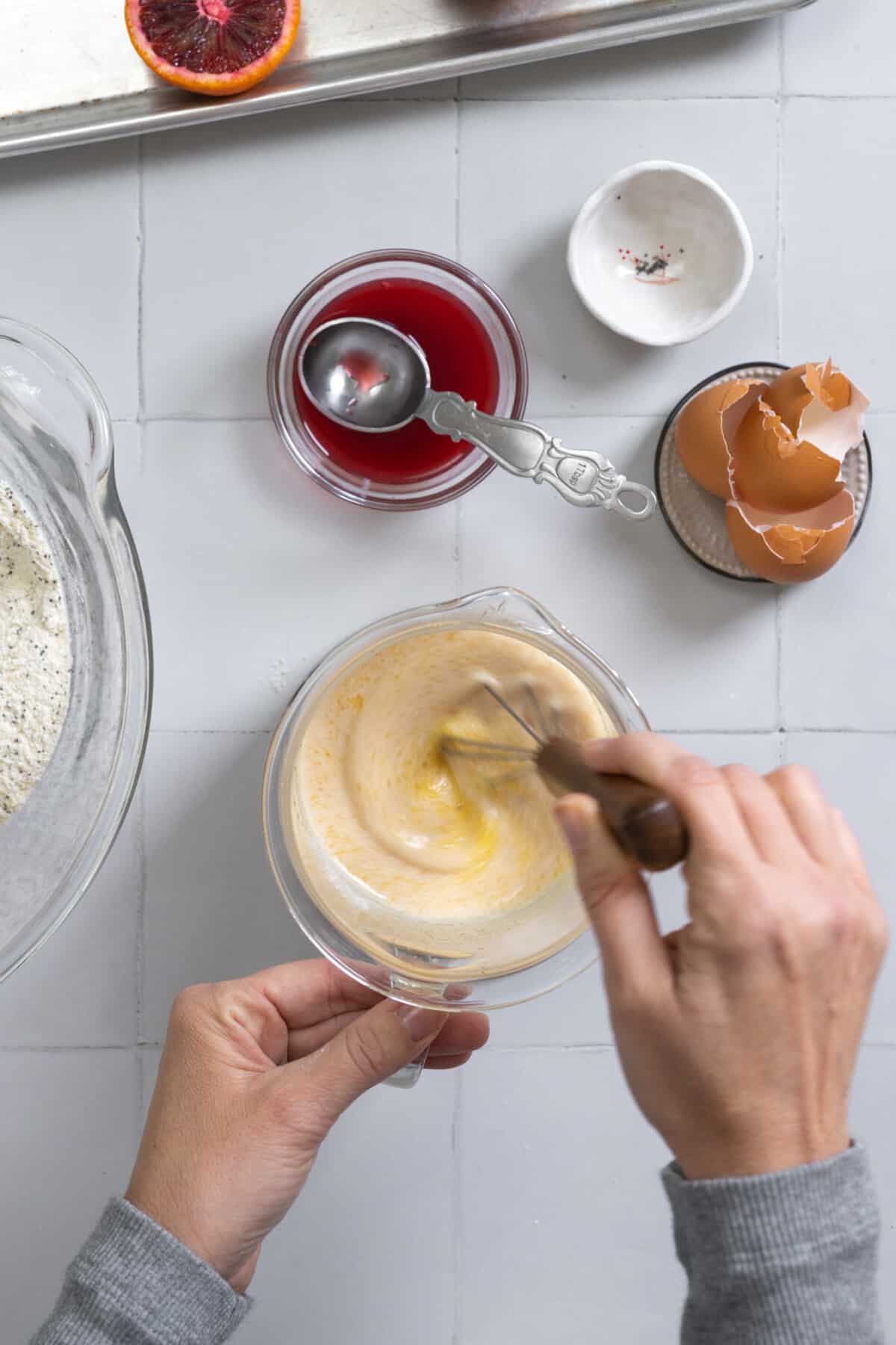 whisking wet ingredients