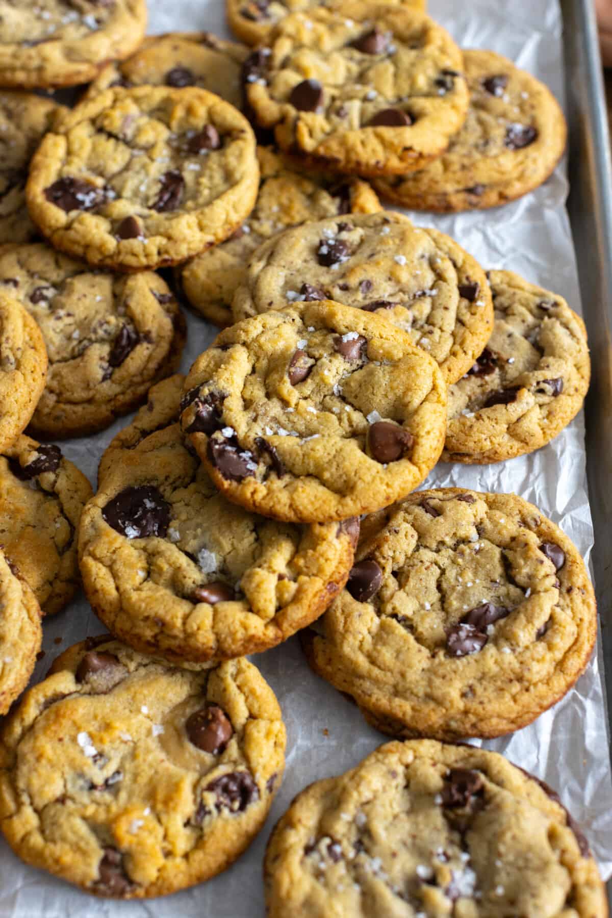 Brown Butter Chocolate Chip Cookies topped with sea salt flakes