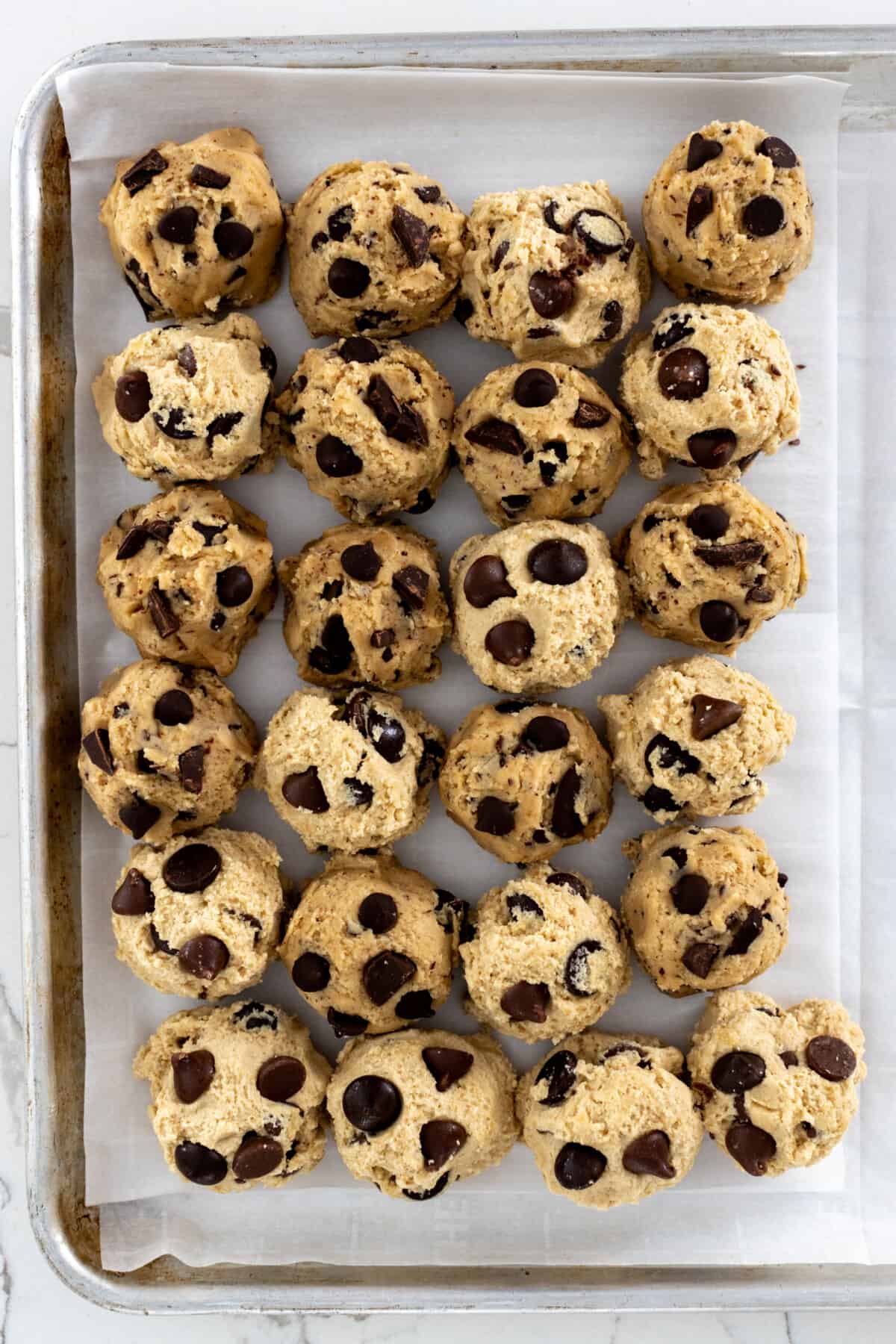 Scooped Brown Butter Chocolate Chip Cookie dough
