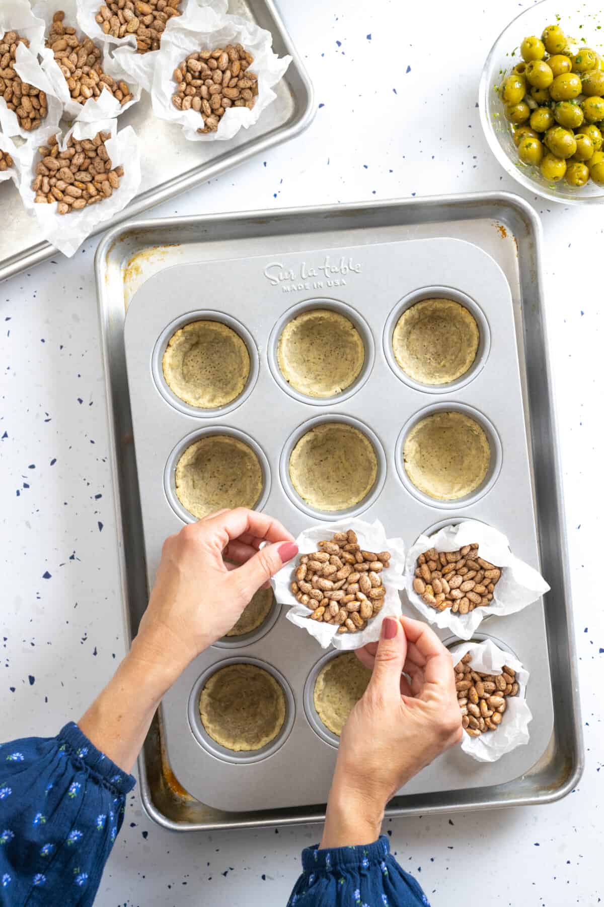 removing beans after blind baking tartlet shells