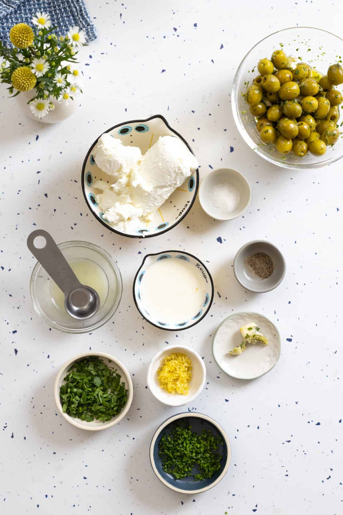 ingredients for herby goat cheese tartlet filling