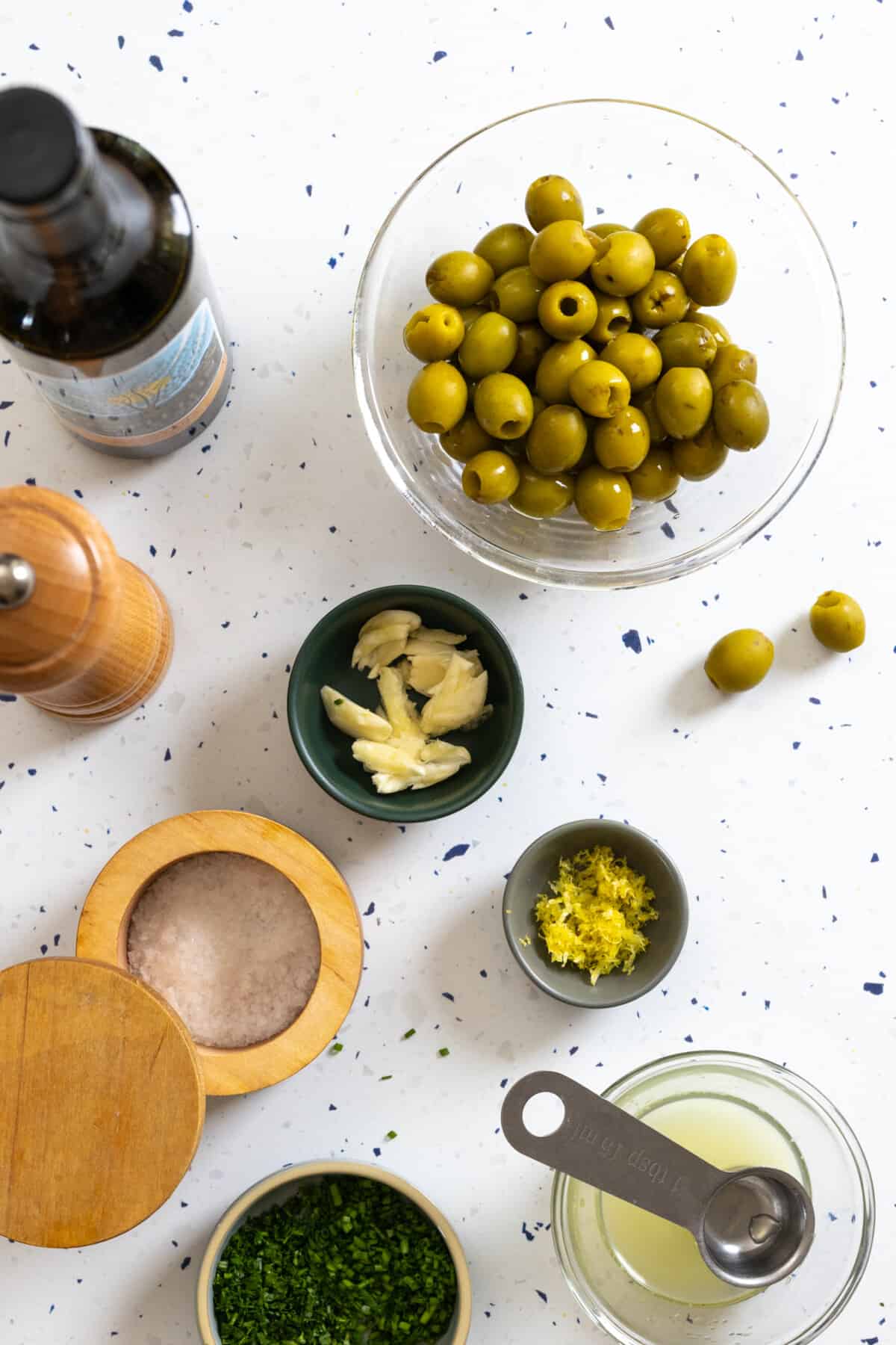 ingredients for marinated Green California Ripe Olives