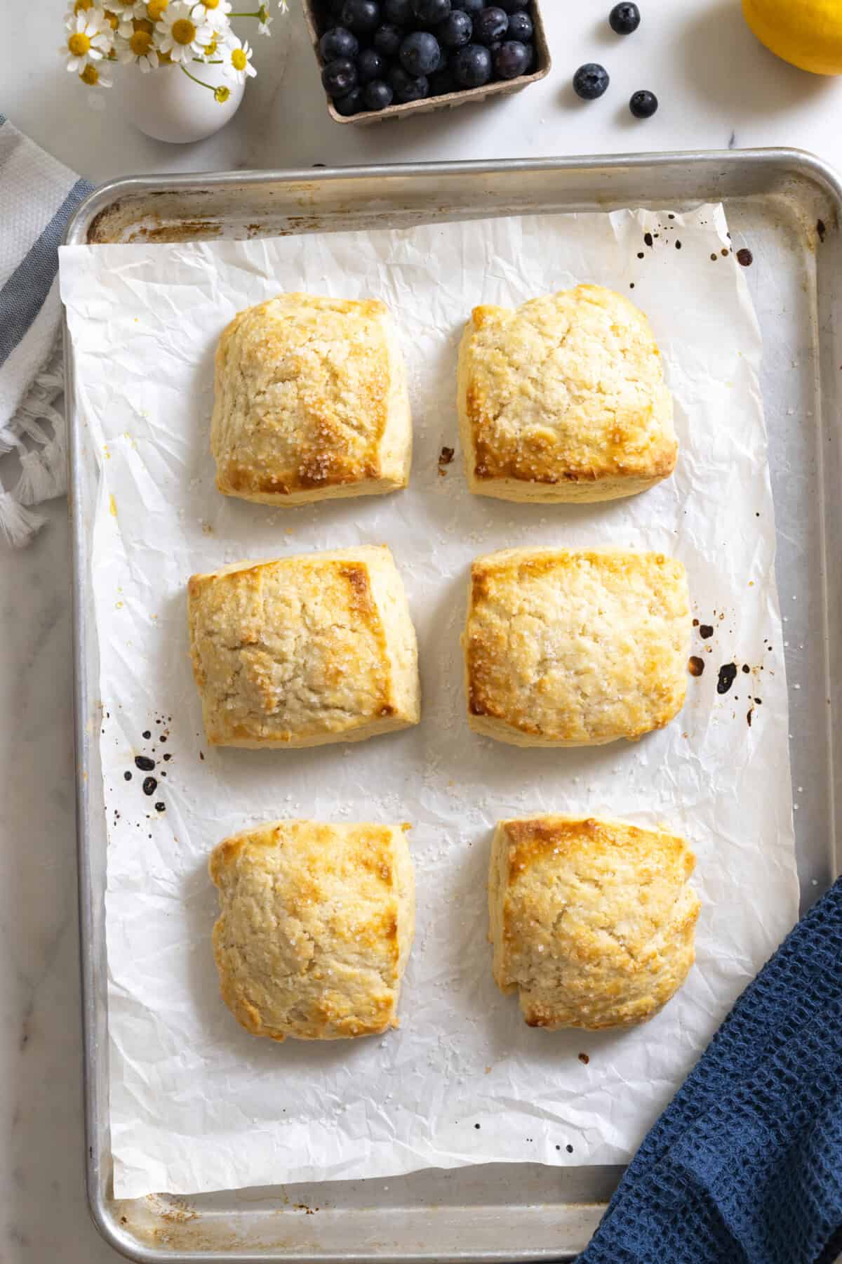 Shortcake biscuits on baking sheet