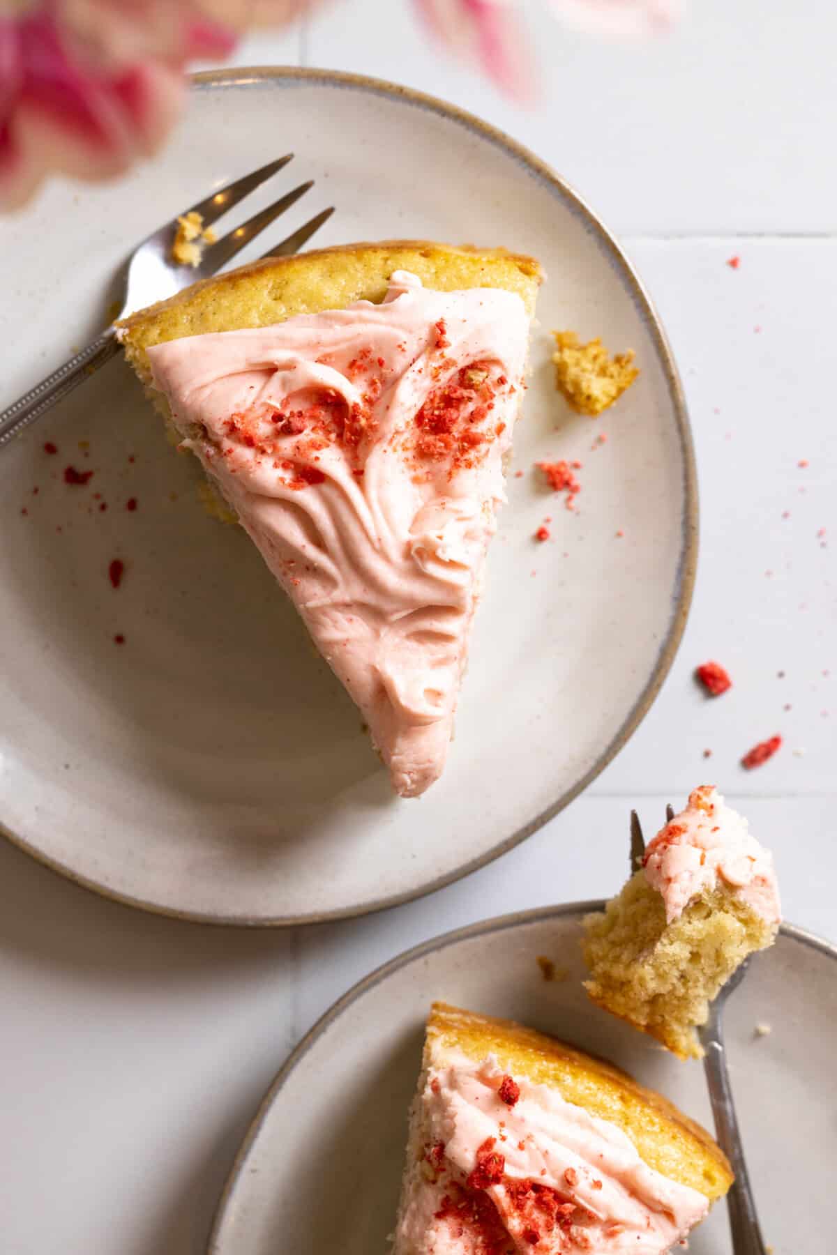 Slice of Pink Cake with Cream Cheese Frosting