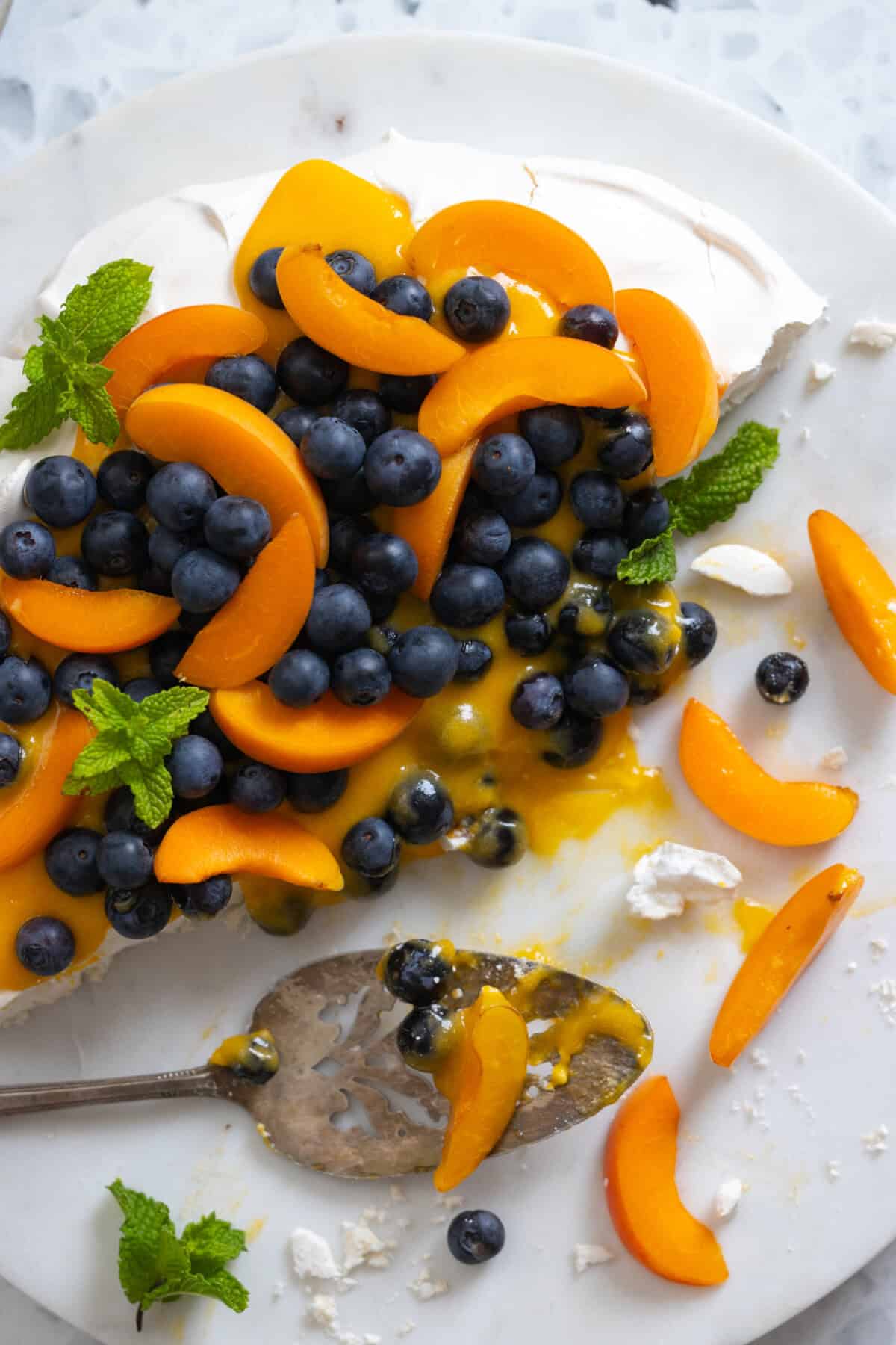 Pavlova and Apricot Curd with Blueberries