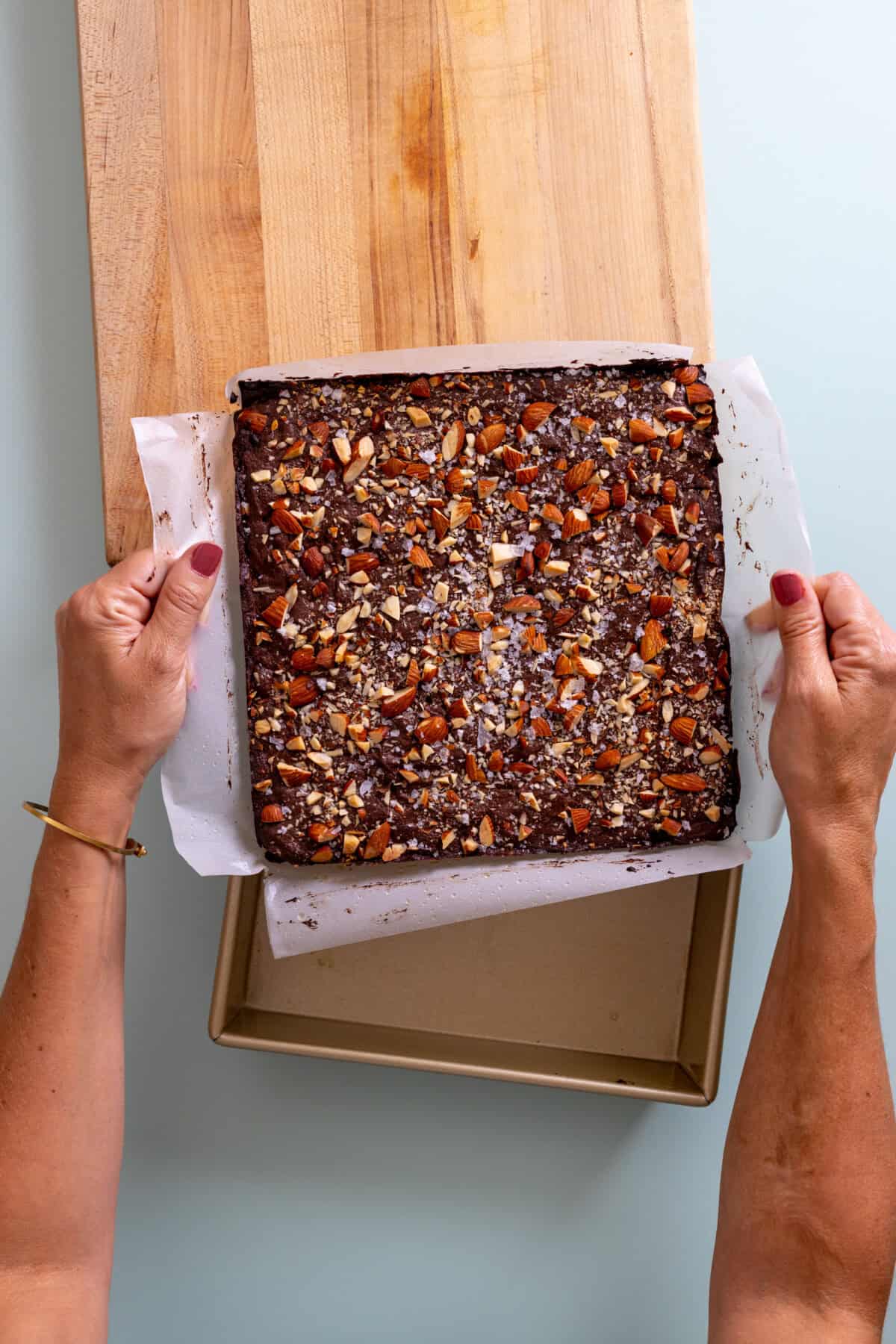 Use parchment to lift brownies from pan