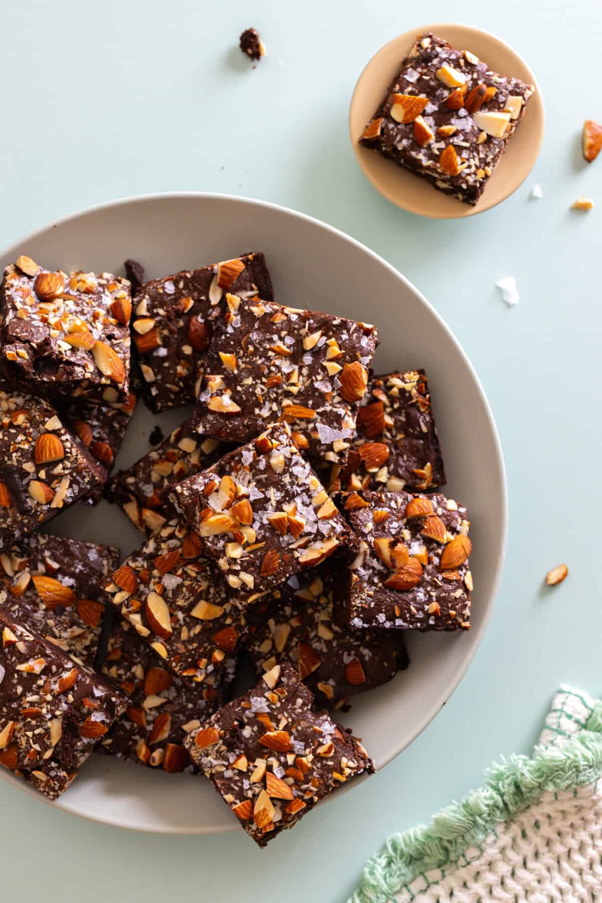 Plate of Mocha Fudge Brownies with Almonds