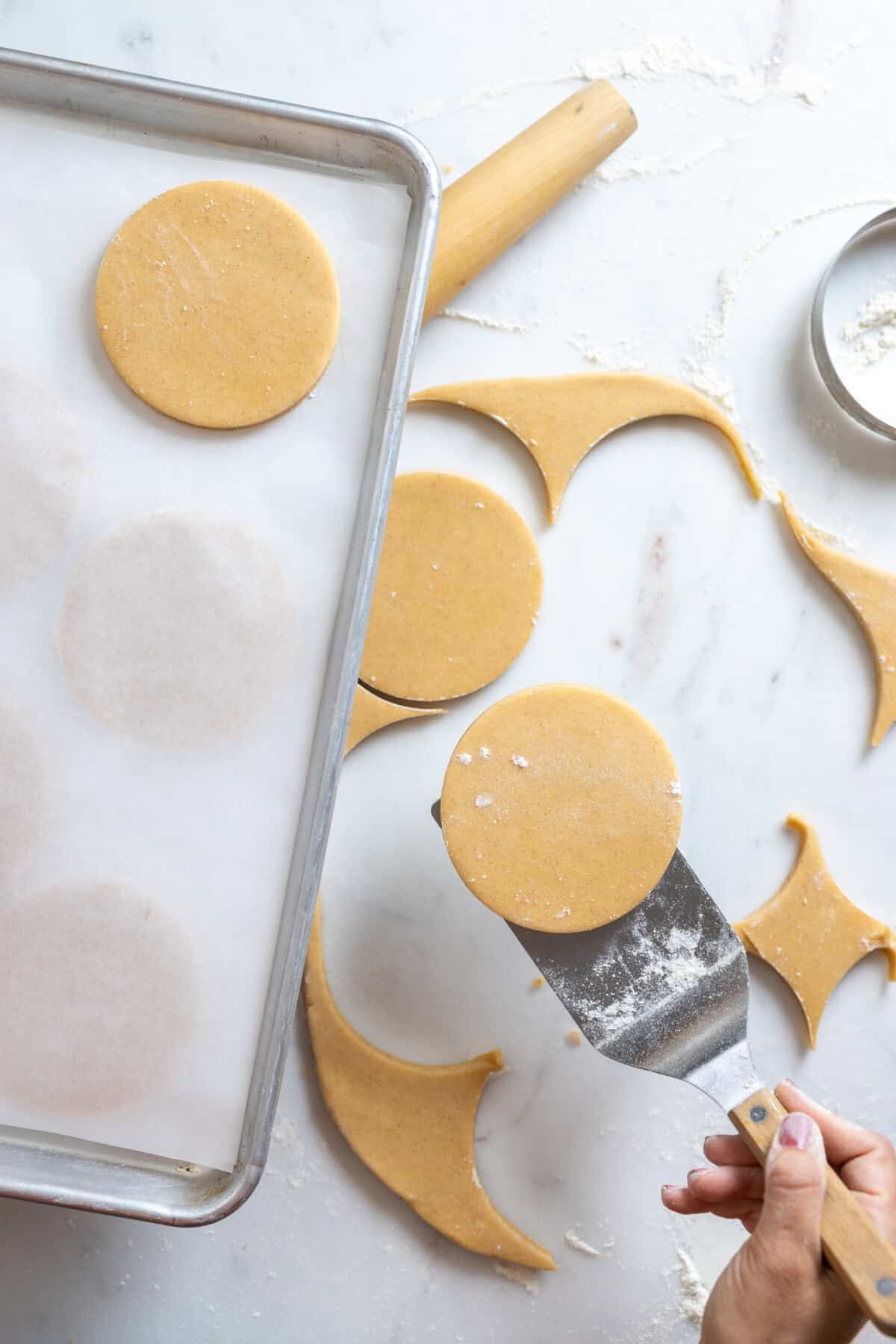 cookies stacked on baking sheet for chilling
