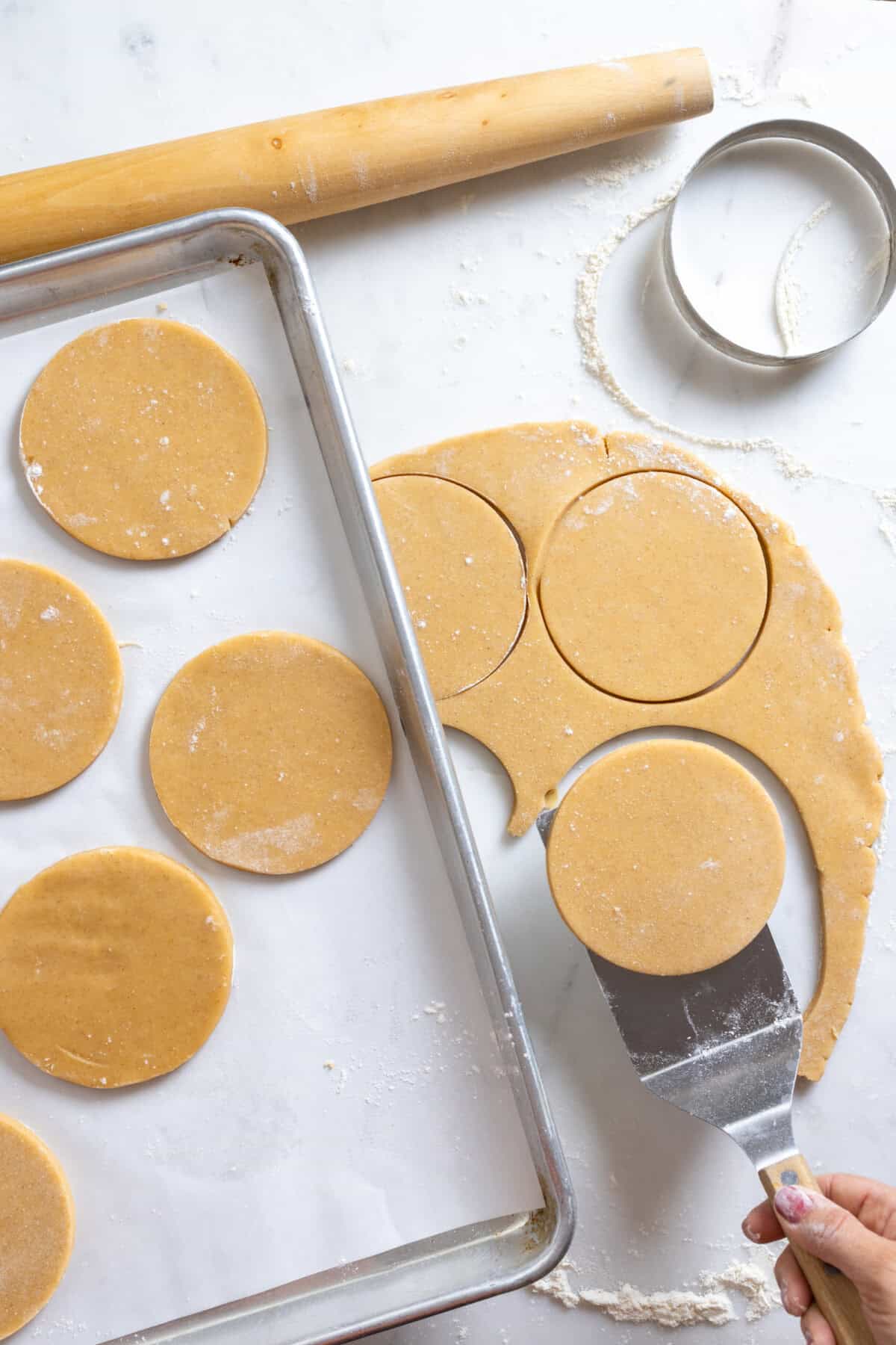 Place the cookie dough rounds on a lined baking sheet to chill