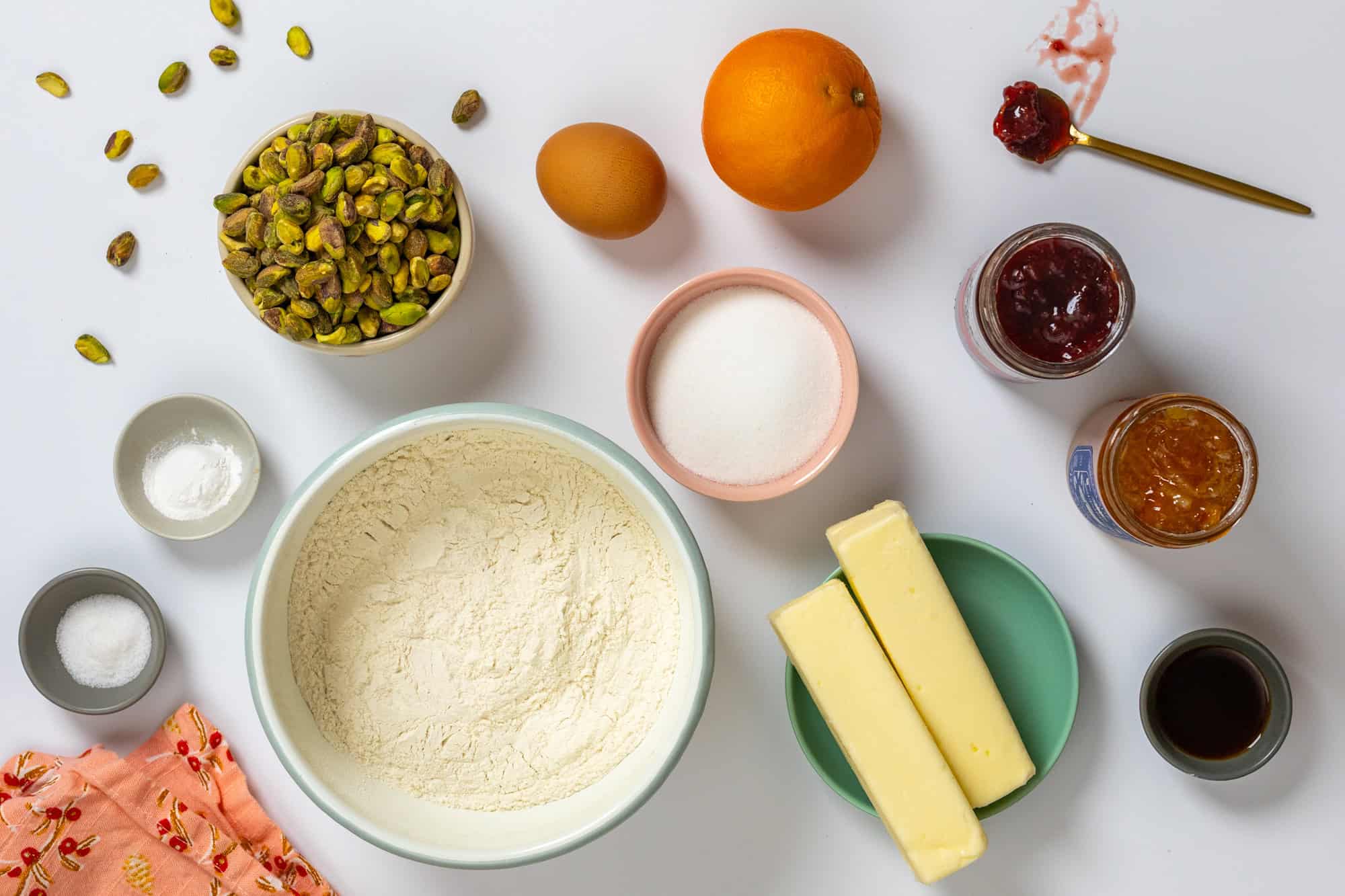 Ingredients for Pistachio Thumbprint Cookies