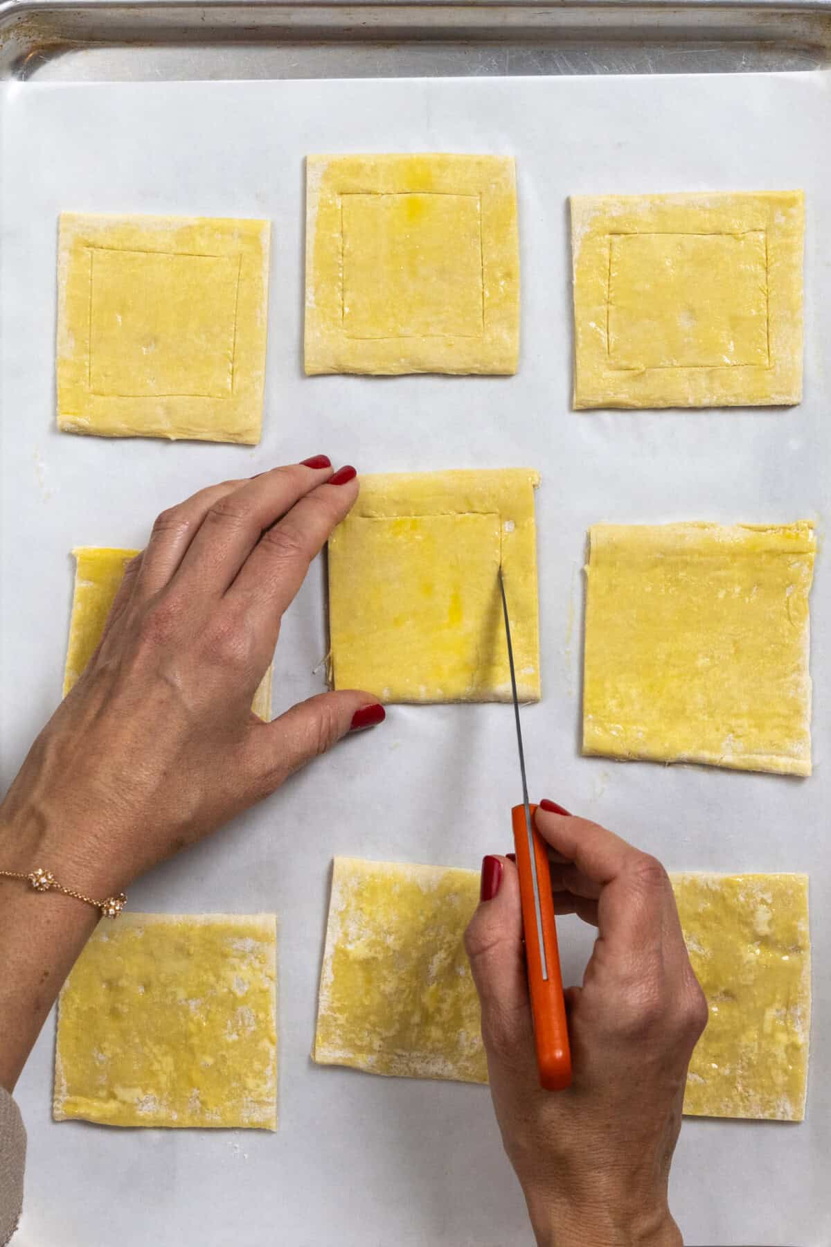 scoring puff pastry squares