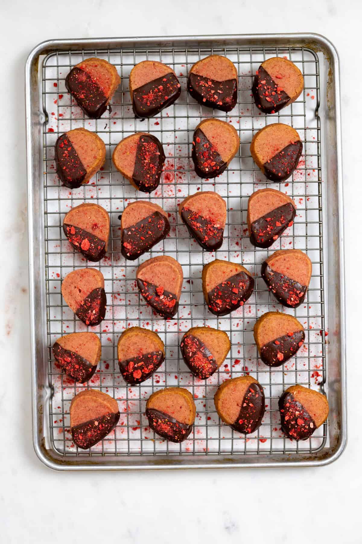 Chocolate Dipped Strawberry Cookies setting