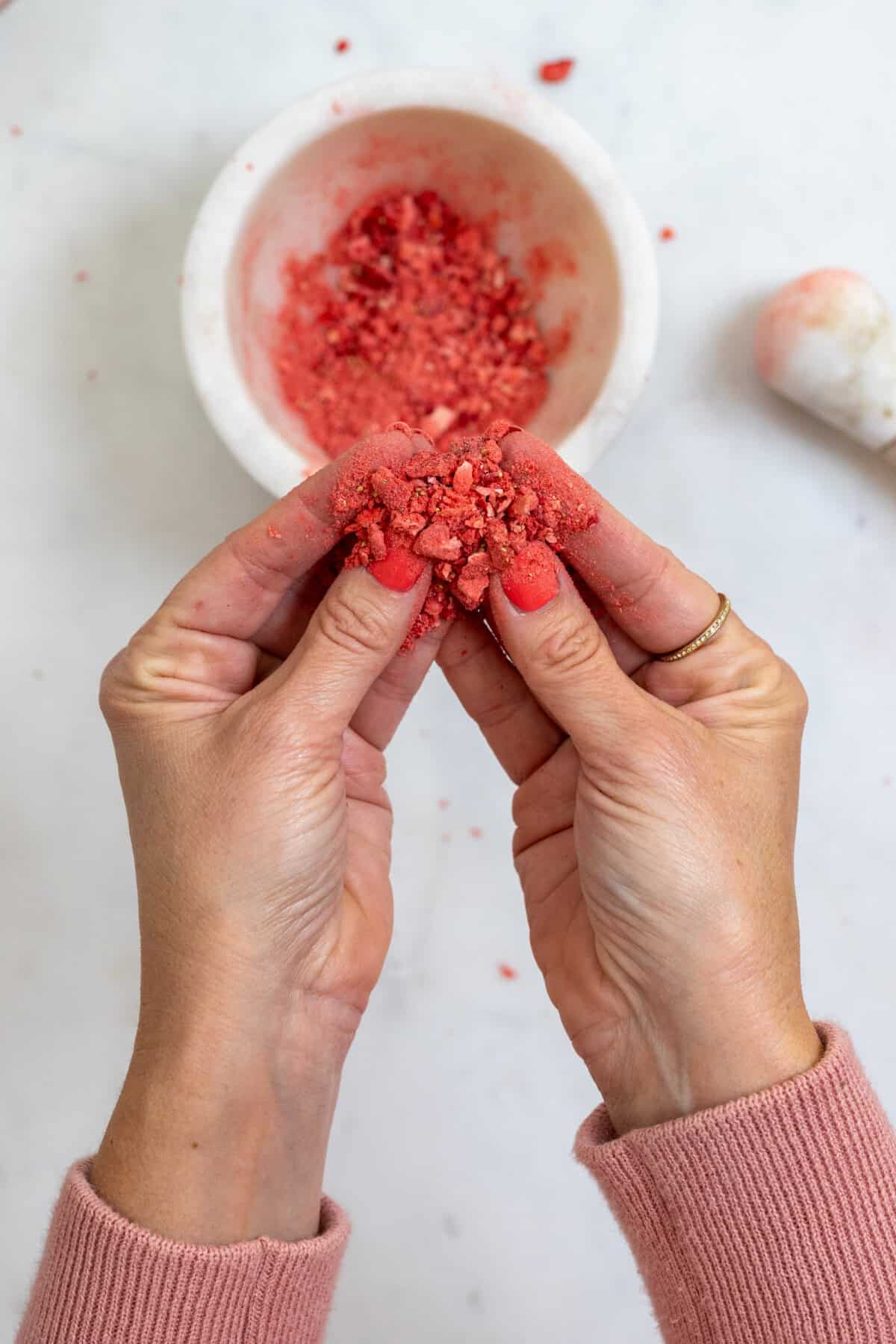 crushing freeze dried strawberries