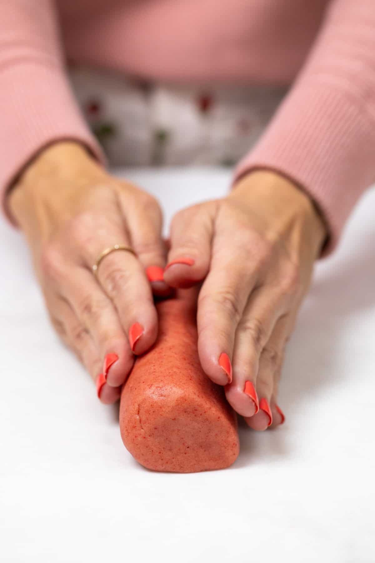 Shaping Strawberry Cookie dough log