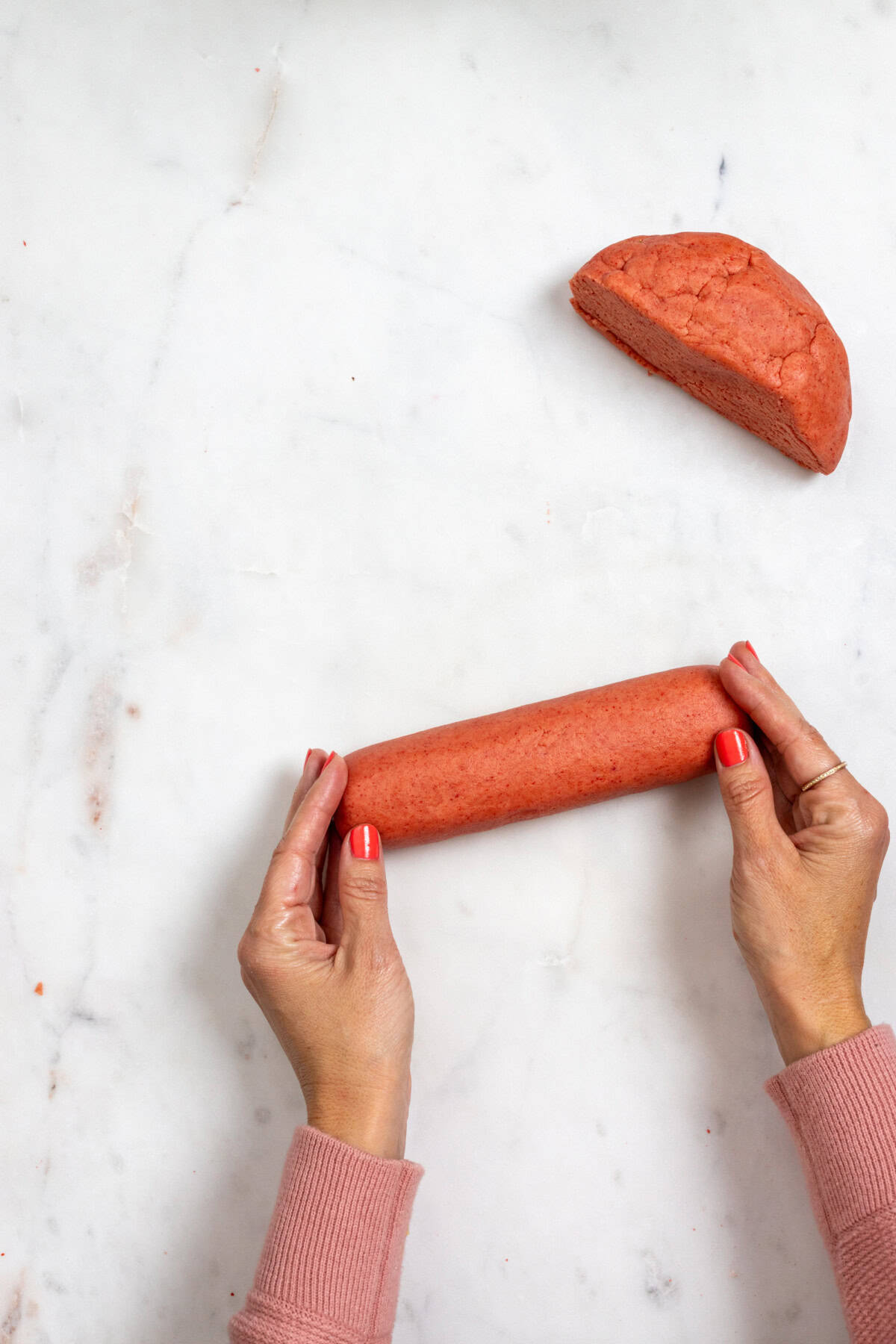 Shaping strawberry shortbread cookies step 3
