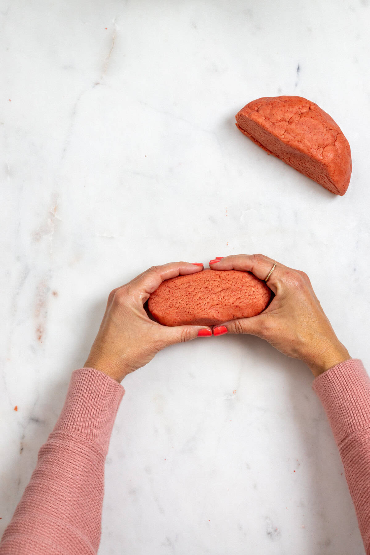Shaping strawberry shortbread cookies step 1
