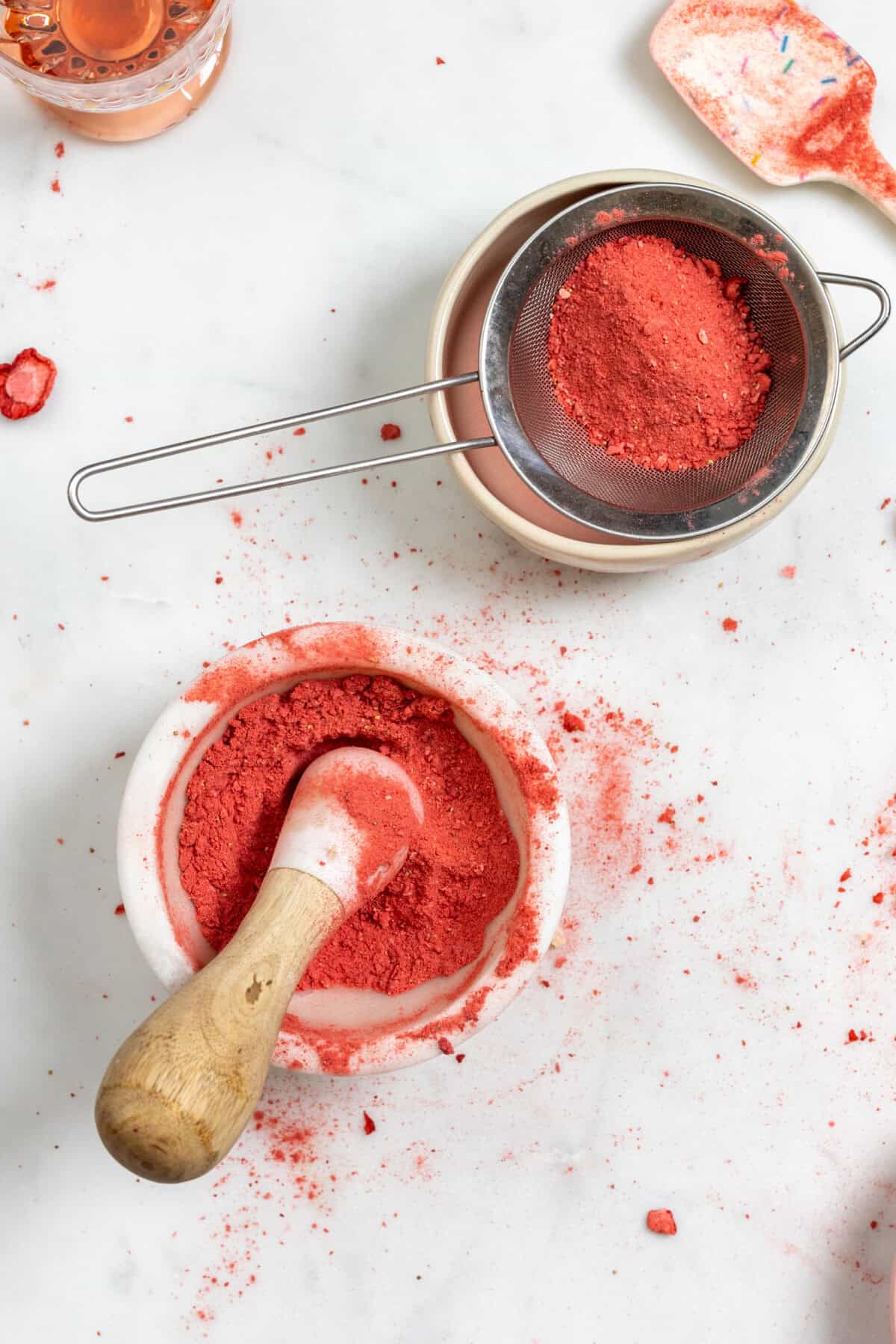 grinding freeze dried strawberries