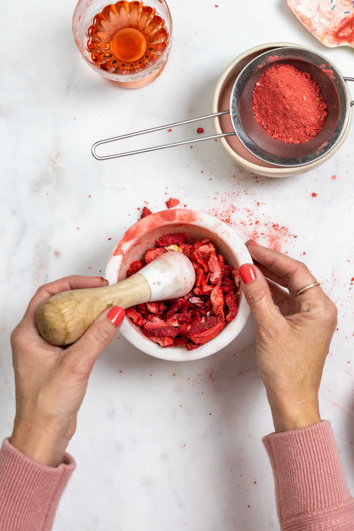crushing freeze dried strawberries