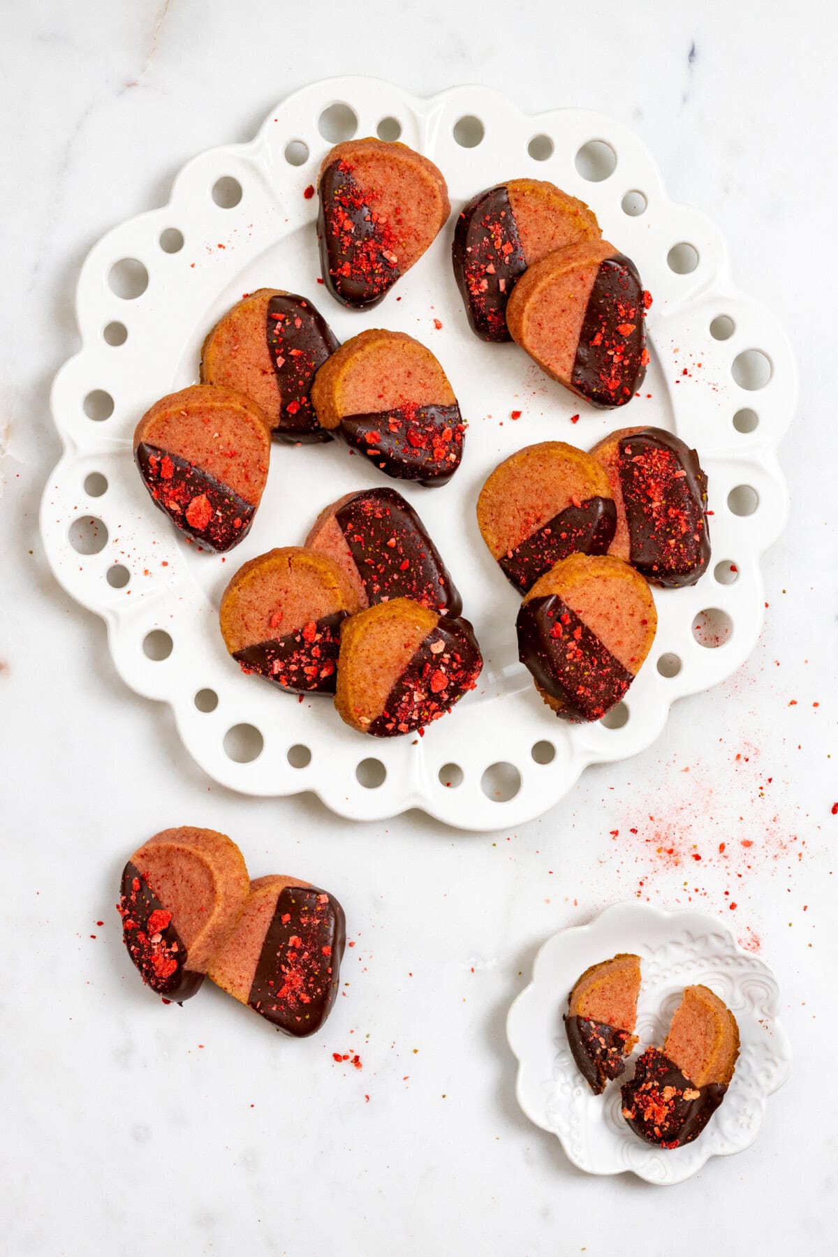 Plate of Chocolate Dipped Strawberry Cookies