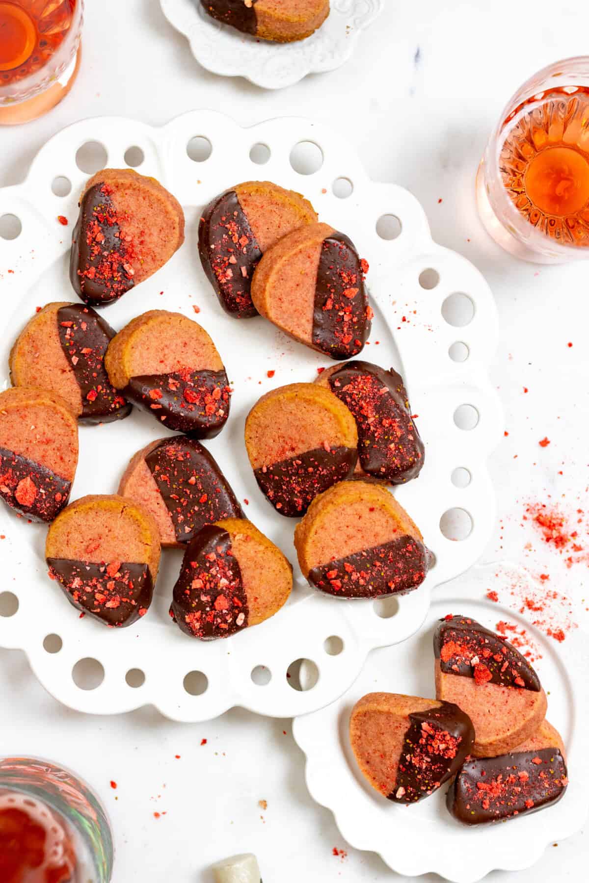 Chocolate Dipped Strawberry Cookies with wine