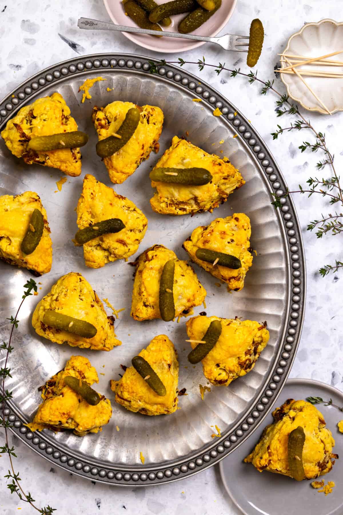 Platter of French Onion Scones with Cornichons