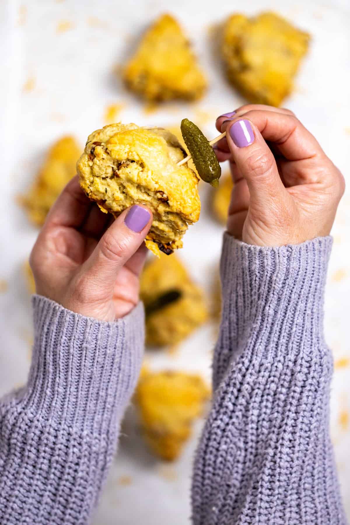 Adding cornichon to French Onion Scone